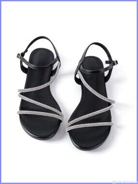Rhinestone Gladiator Flat Sandals Ankle Strap Open Toe Dressy